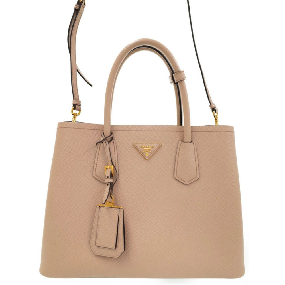 Prada Saffiano Cuir Leather Double 2way Shoulder Bag pink